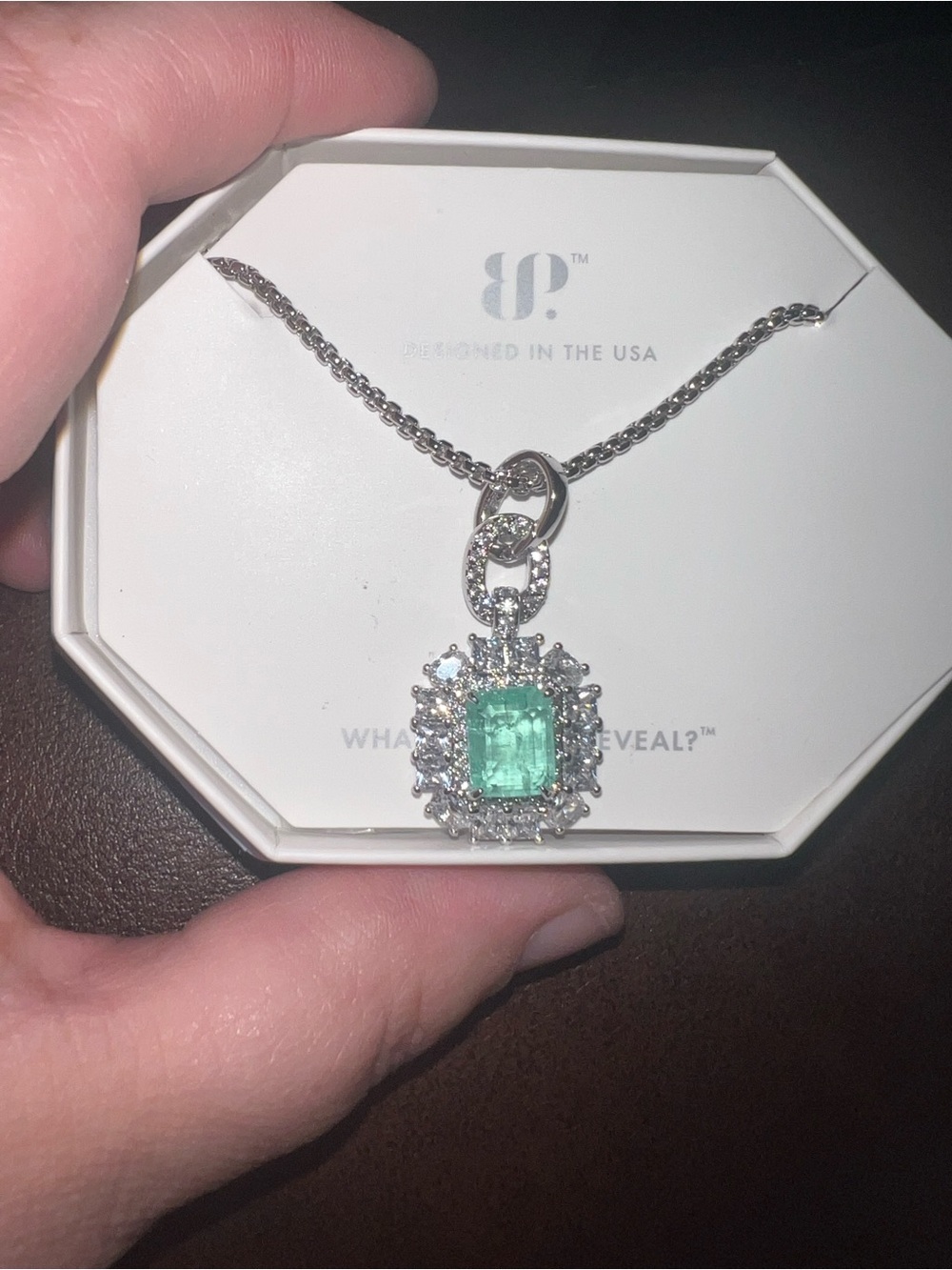 Emerald-Green Halo Pendant Necklace - Designed in the USA
